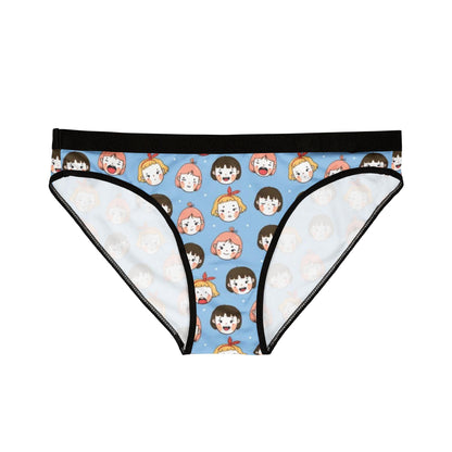 Kawaii Anime Face Briefs: Blue Cartoon Panties for Quirky Cosplay, Otaku Gift, Expressive Underwear