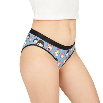 Kawaii Anime Face Briefs: Blue Cartoon Panties for Quirky Cosplay, Otaku Gift, Expressive Underwear