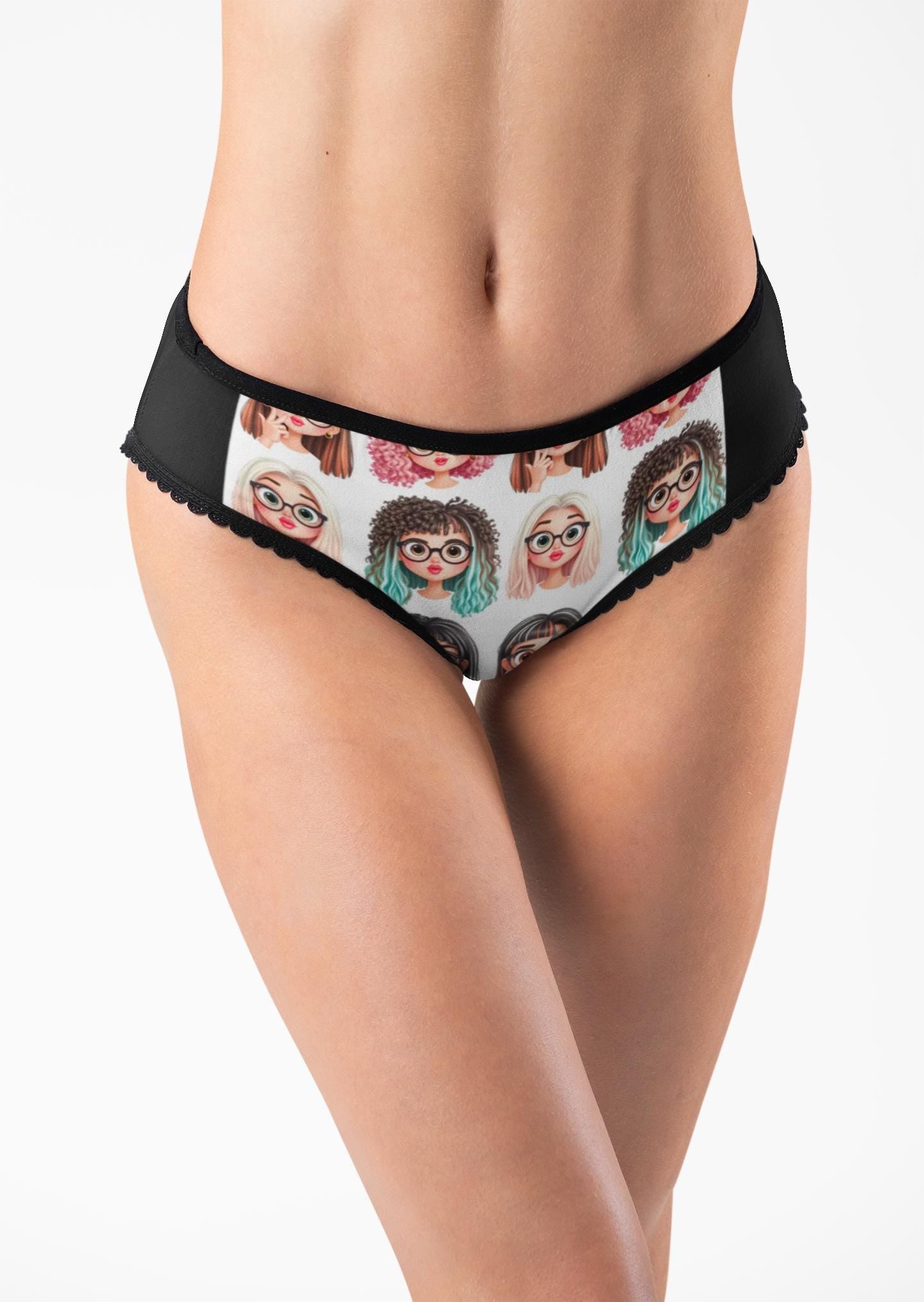 Gen Z Quirky Cartoon Face Panties: Comfy Underwear with High-Res Print for Individuality