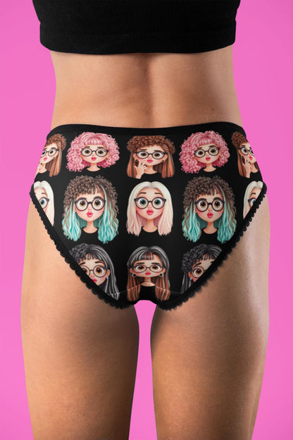 Gen Z Quirky Cartoon Face Panties: Comfy Underwear with High-Res Print for Individuality