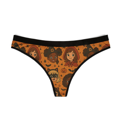 Spooky Cute Halloween Anime Girl Thong - Witchy Cat Costume Print Lingerie for Fun Holiday Flirtation