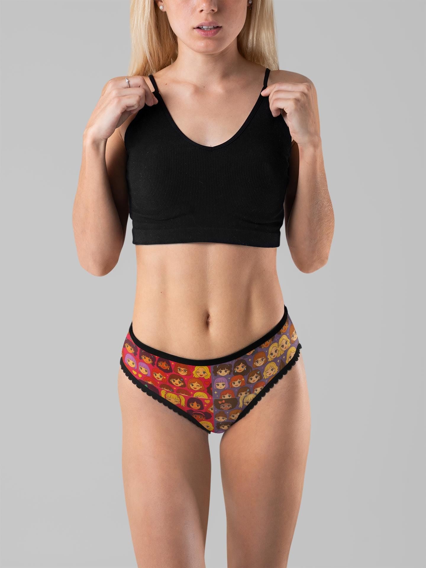 Cartoon Girl Face Panties: Fun High-Waist Underwear