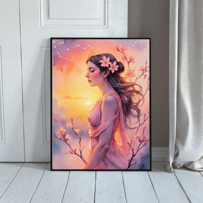 Eos Goddess Sunrise Print: Feminine Floral Mythology Art (Digital Download