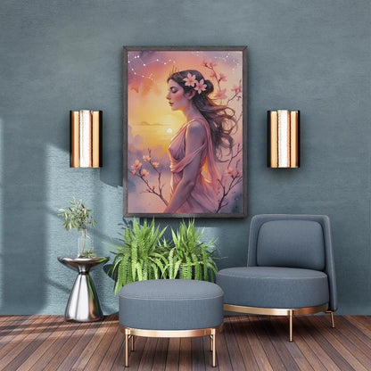Eos Goddess Sunrise Print: Feminine Floral Mythology Art (Digital Download