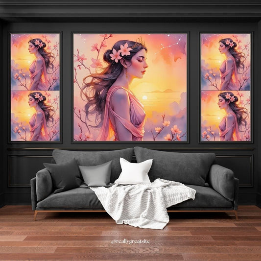 Eos Goddess Sunrise Print: Feminine Floral Mythology Art (Digital Download