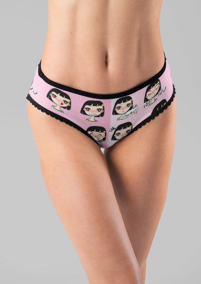 Kawaii Anime Panties: Cute Otaku Lingerie with Chibi Girl Print - Pink Thong for Japanese-Inspired Fashion