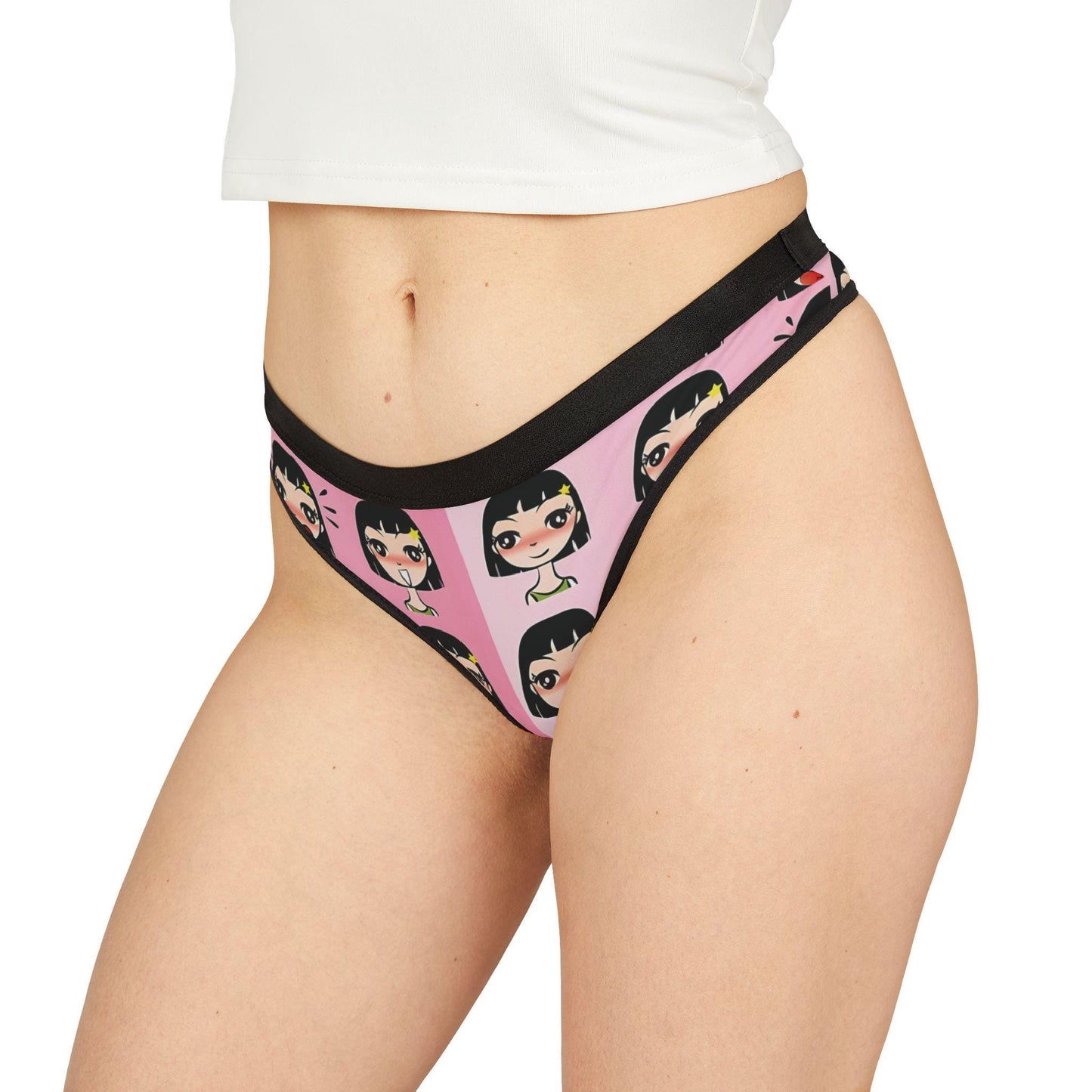 Kawaii Anime Panties: Cute Otaku Lingerie with Chibi Girl Print - Pink Thong for Japanese-Inspired Fashion