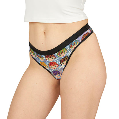 Vibrant Anime Girl Glitter Thong: Kawaii Otaku Lingerie with Colorful Hair Design
