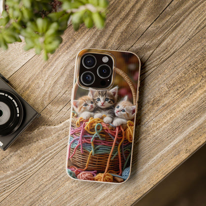 Eco Friendly Kittens in a basket with yarn. Adorable Eco Phone Case for Cat lovers