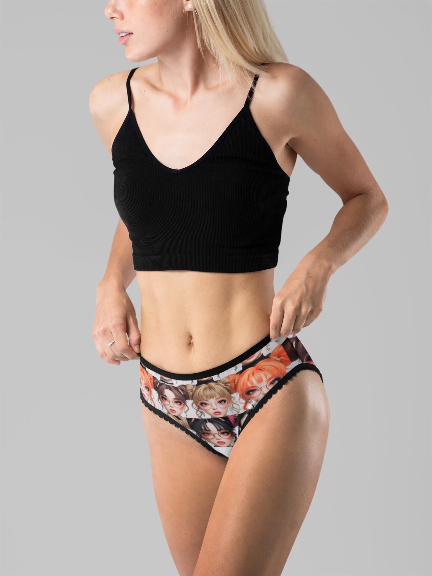Kawaii Anime Girl Thong with Glasses: Cute Otaku Lingerie Gift for Nerdy Cosplay Enthusiasts