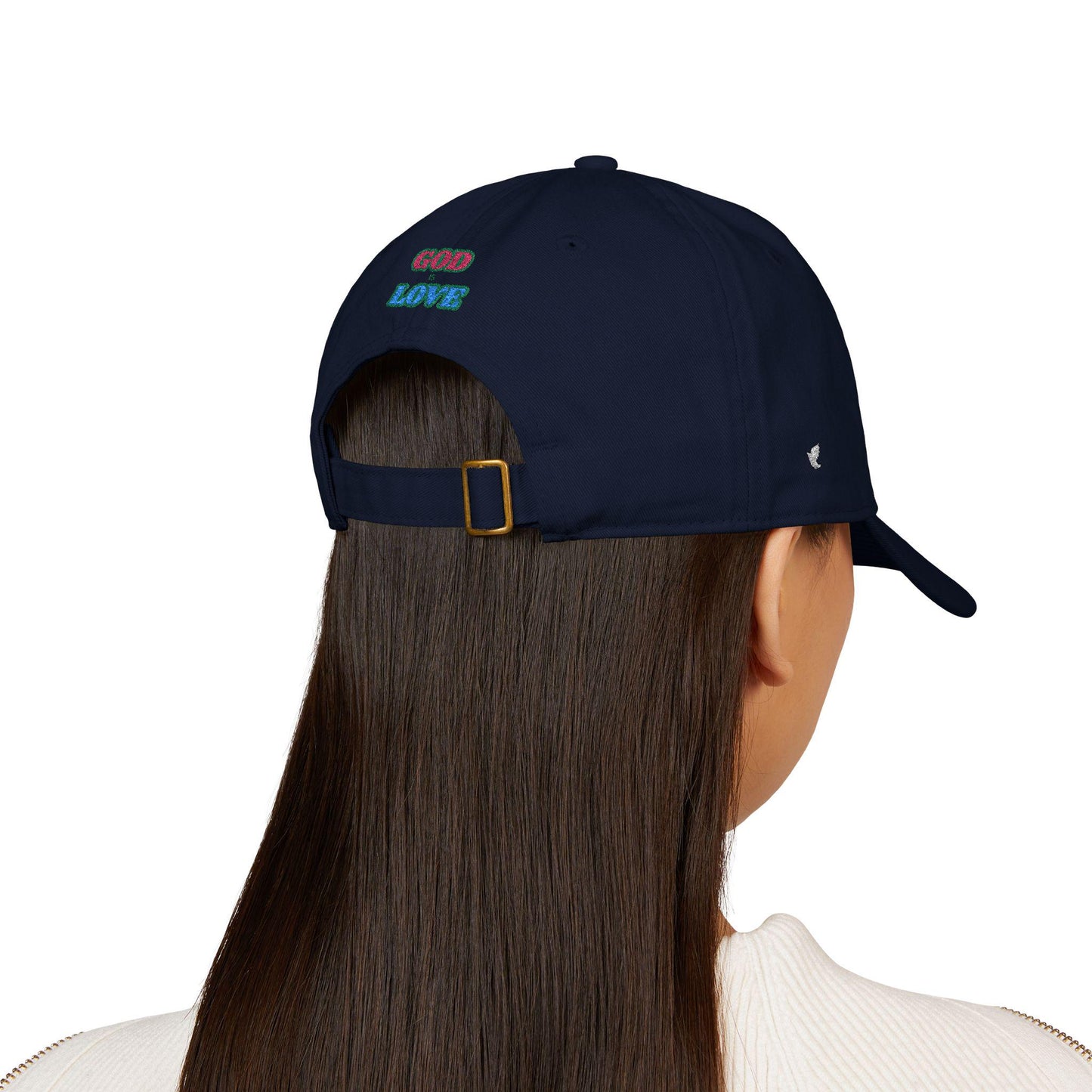 Embroidered 'God is Love' Organic Cotton Baseball Cap - Beige & Navy