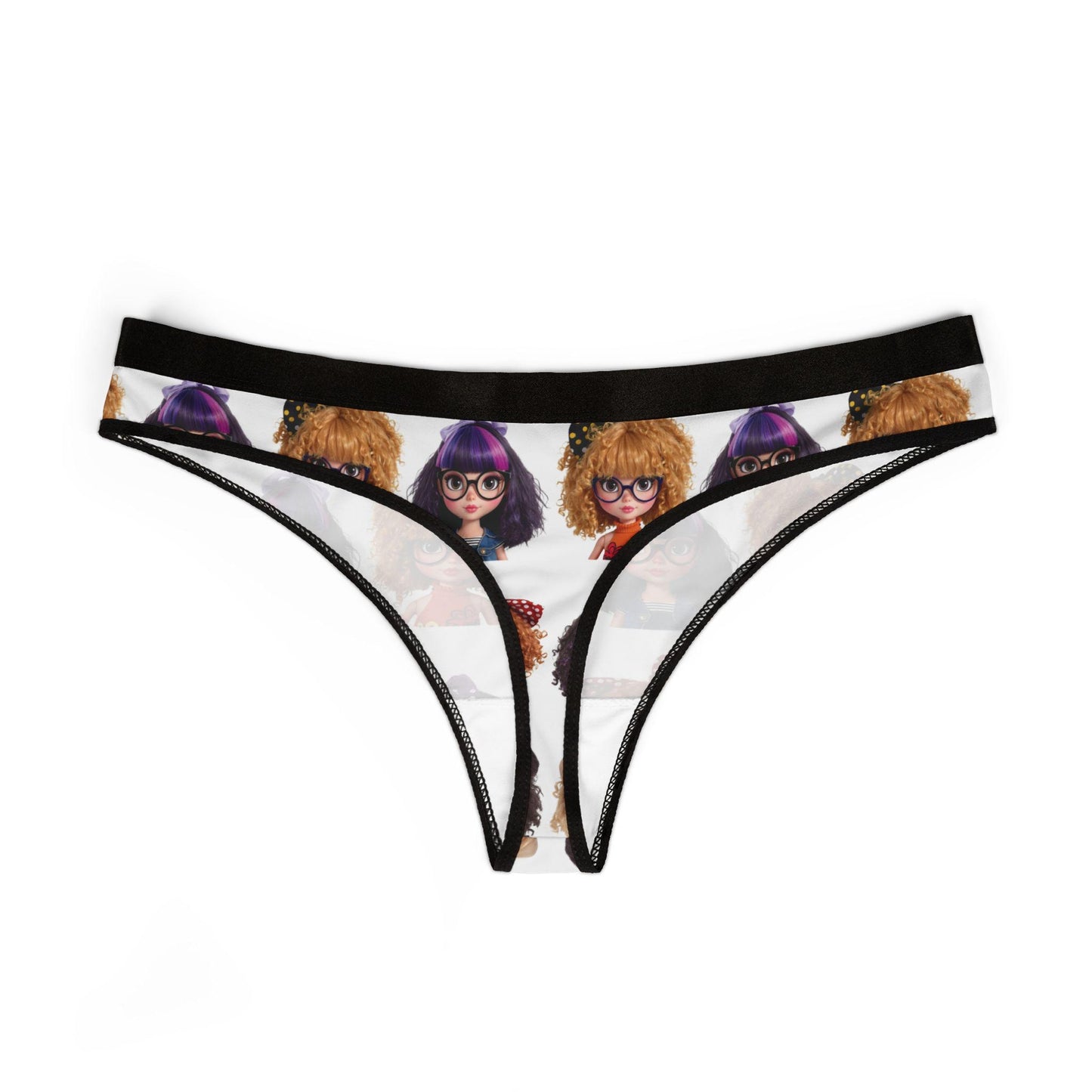 Thong Kawaii Doll Print- CurliPop Crew - Cute Nerdy Girls Underwear, Trendy Dolls, Big Hair Short Glasses, Cute Nerdy Girls Gift,