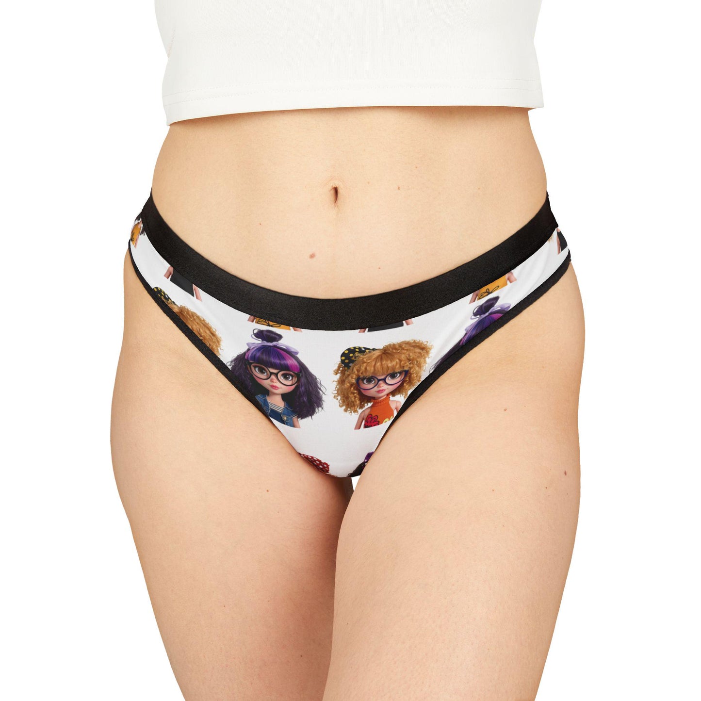 Thong Kawaii Doll Print- CurliPop Crew - Cute Nerdy Girls Underwear, Trendy Dolls, Big Hair Short Glasses, Cute Nerdy Girls Gift,
