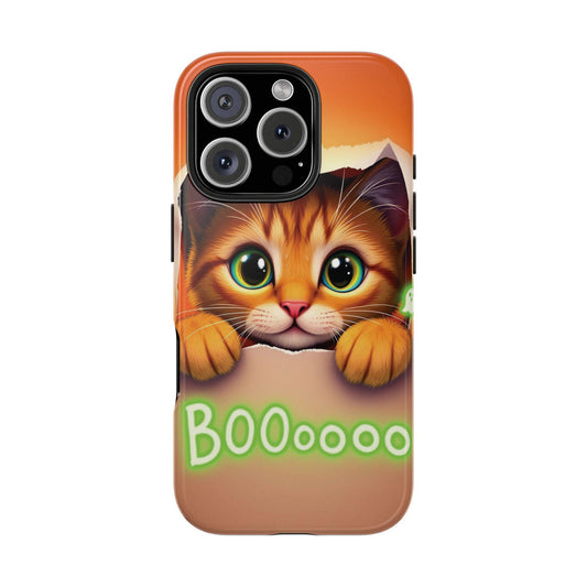 Luminous Halloween Cat Phone Case: Glowing Orange Tabby Design for iPhone & Samsung
