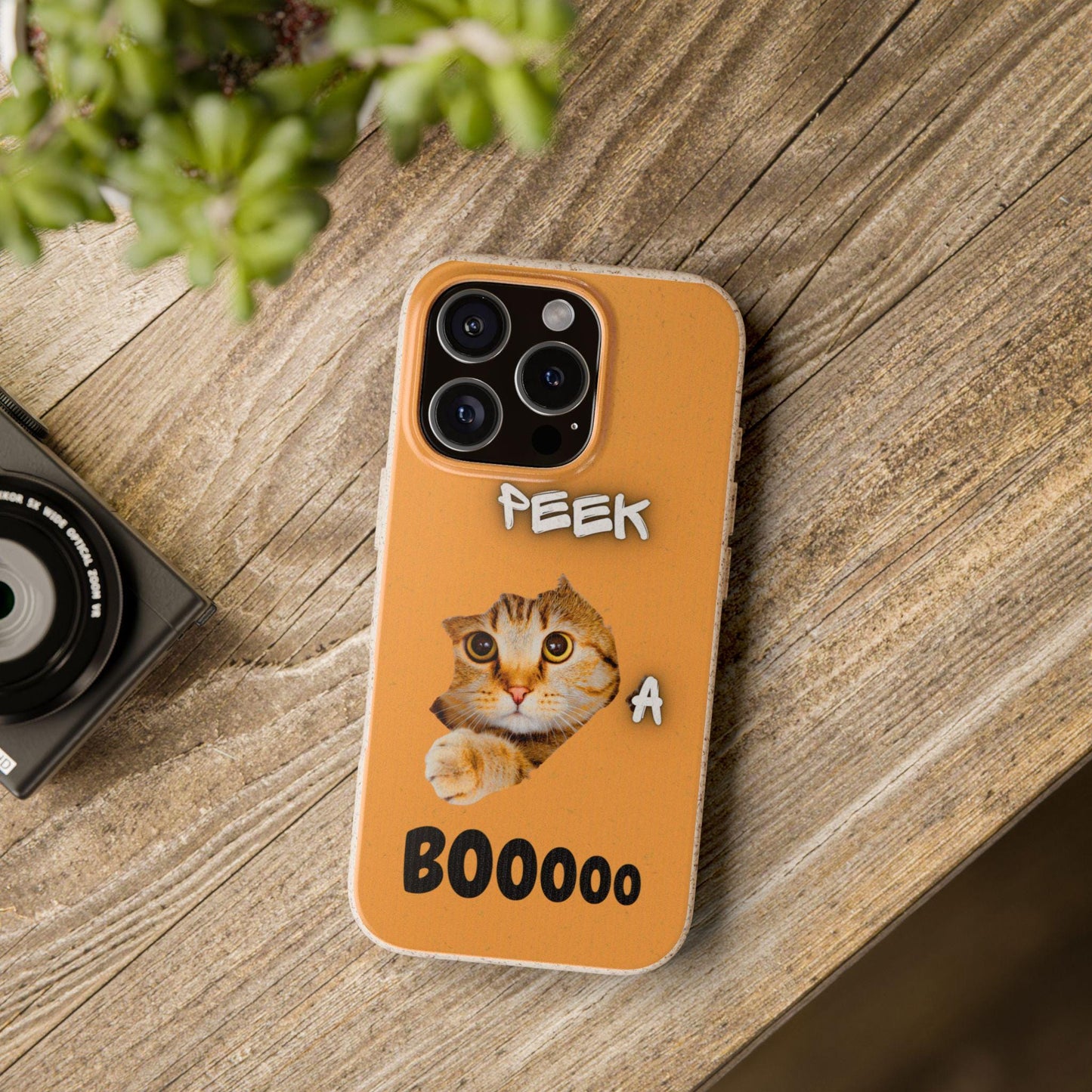 Whimsical Halloween Cat Phone Cover: Peek-a-Boo Orange Feline Design for Pet Lovers