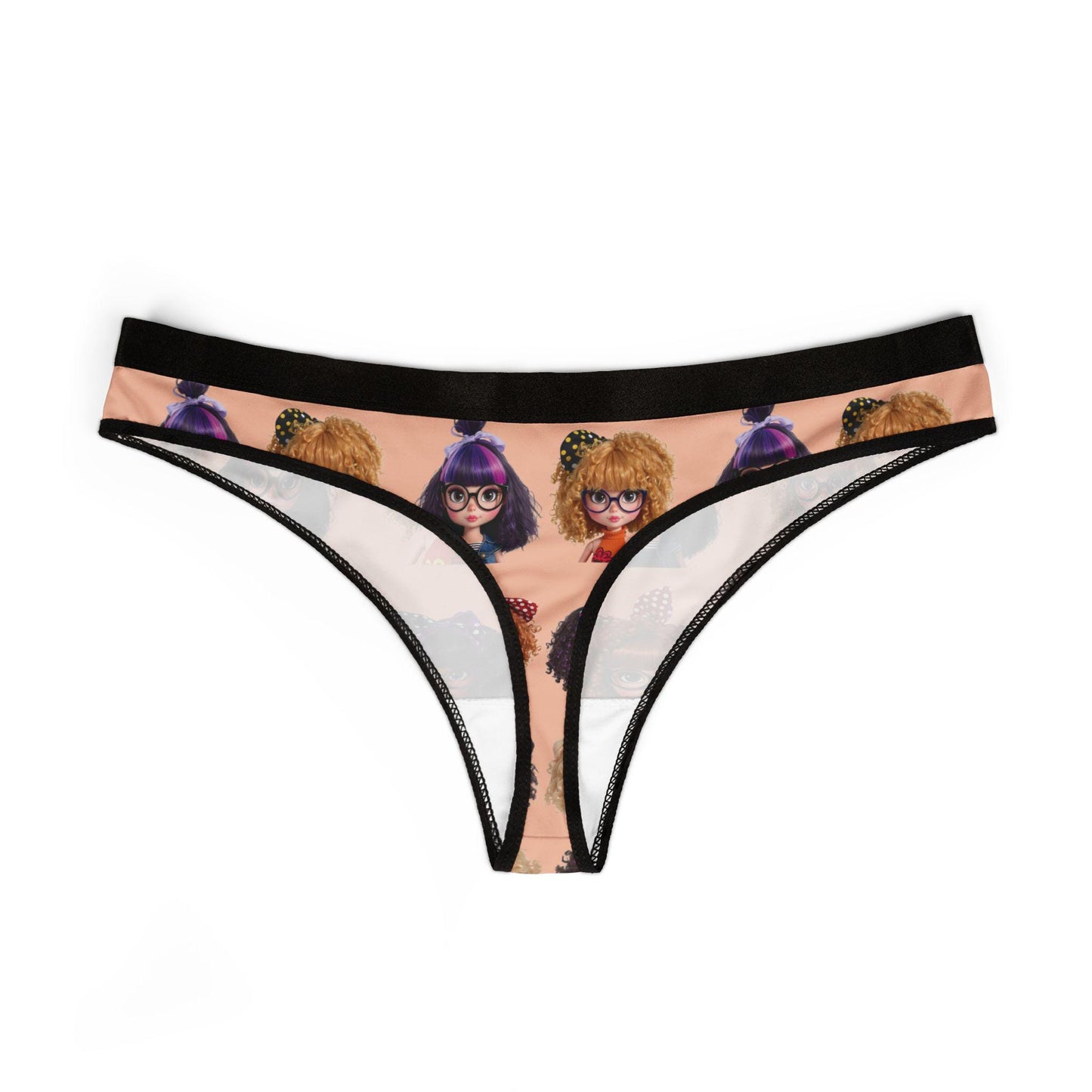 Thong Kawaii Doll Print- CurliPop Crew - Cute Nerdy Girls Underwear, Trendy Dolls, Big Hair Short Glasses, Cute Nerdy Girls Gift,