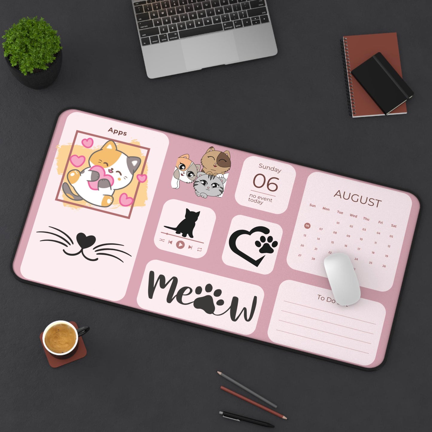 Kawaii Cat Desk Mat: Office Organizer Pad with To-Do List Planner for Pet Lovers