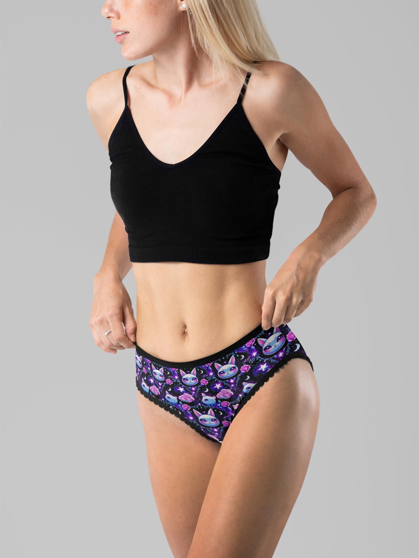 Gothic Kawaii Thong: Anime Cat & Bunny, Lace, Roses