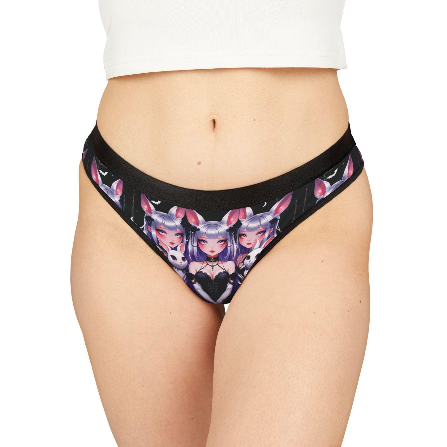 Gothic Kawaii Thong: Bunny Cat Girl, Roses, Hearts, Stars