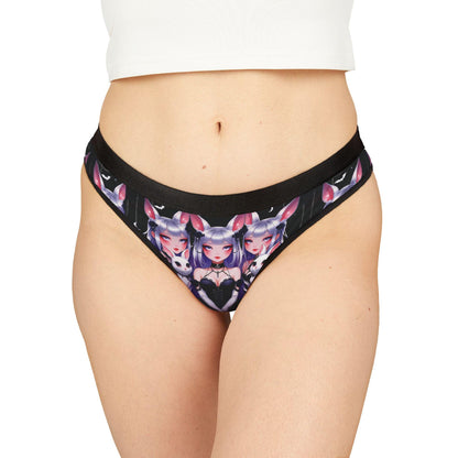 Gothic Kawaii Thong: Bunny Cat Girl, Roses, Hearts, Stars