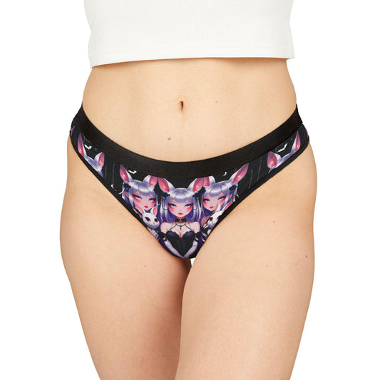 Gothic Kawaii Thong: Bunny Cat Girl, Roses, Hearts, Stars