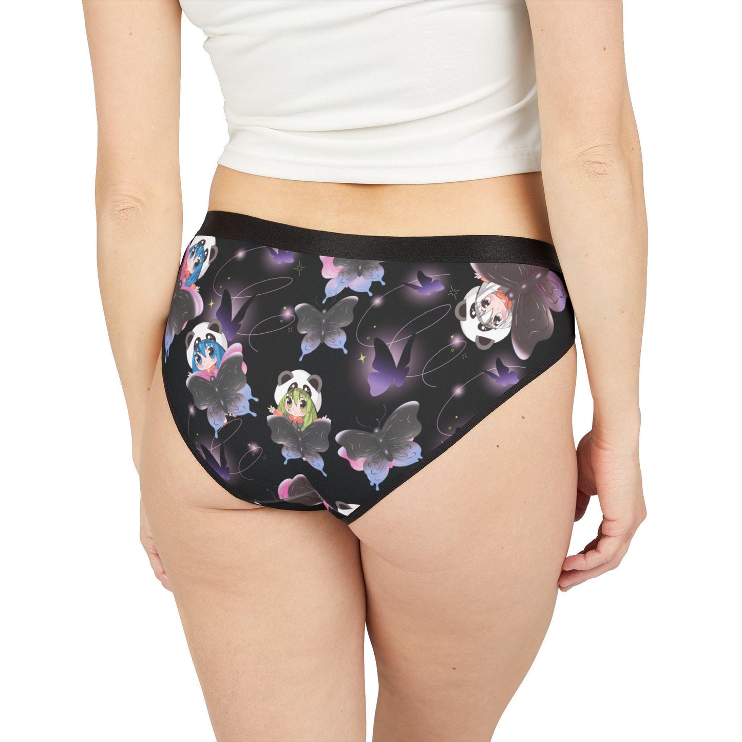 Anime Girl Butterfly Panties. Kawaii Bikini Briefs, Black-Purple Lingerie, Cosplay Underwear Gift
