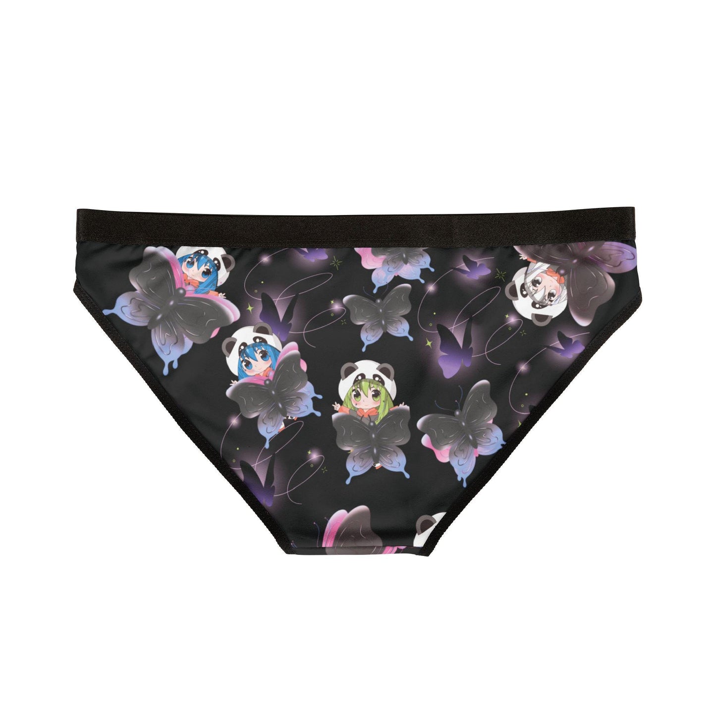 Anime Girl Butterfly Panties. Kawaii Bikini Briefs, Black-Purple Lingerie, Cosplay Underwear Gift
