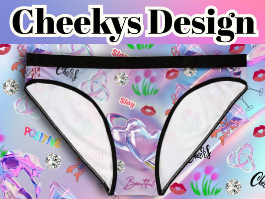 Womens Briefs Colorful Hearts Y2K Print, Pastel Graphic Lingerie, Cheers, Slay Cute Gift