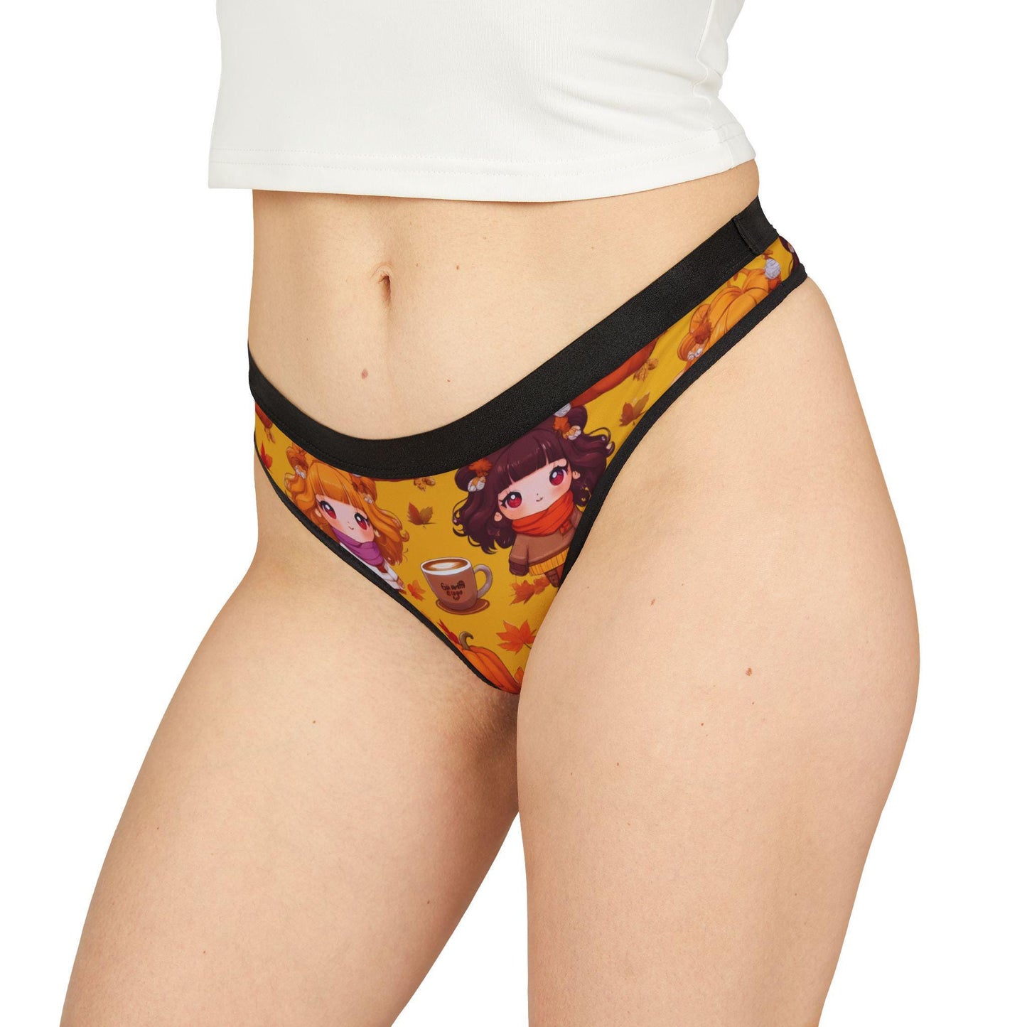 Cute Fall Kawaii Anime Thong for her. Featuring pumpkins, leaves and lattes. Fall Panties are out!! Grab your pair!