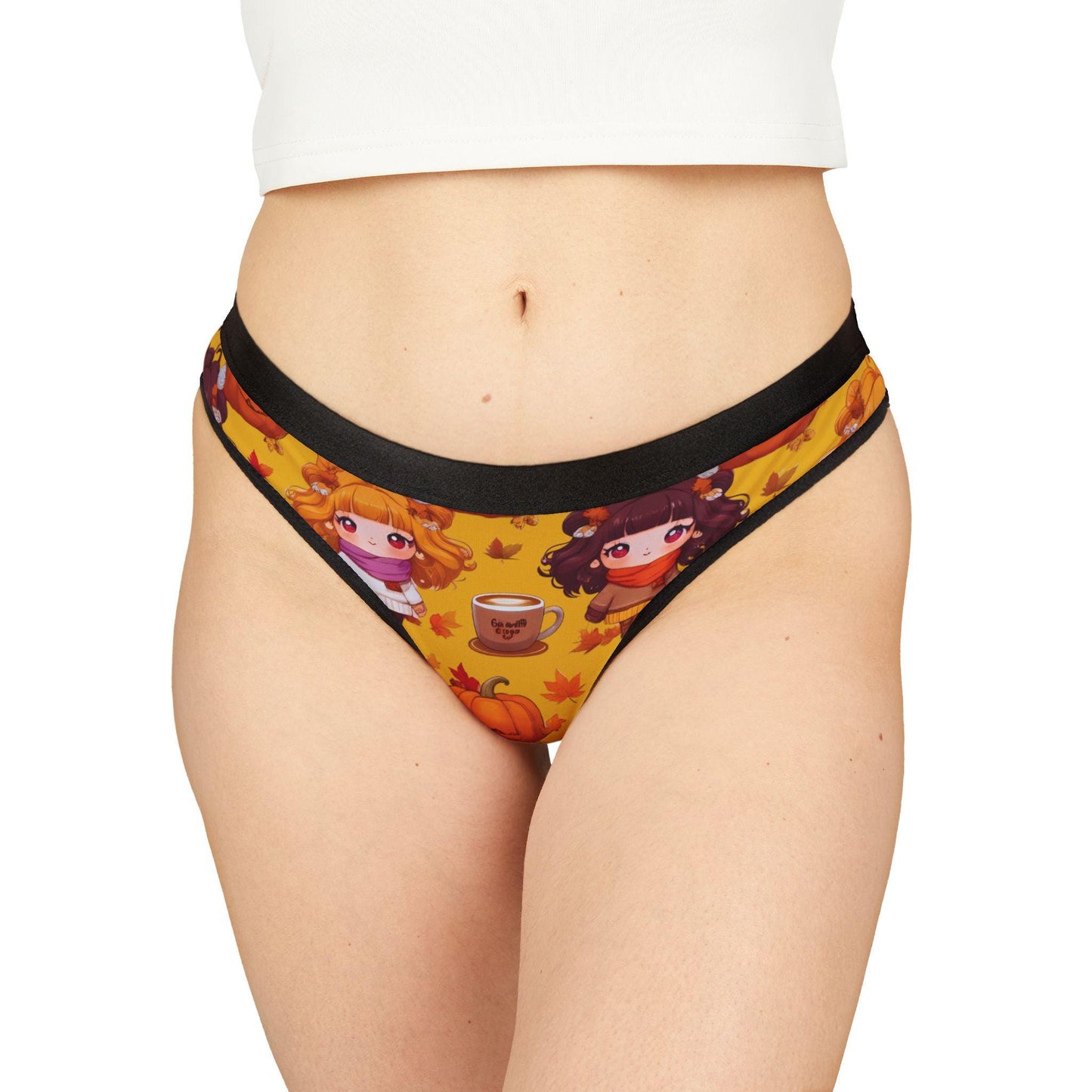 Cute Fall Kawaii Anime Thong for her. Featuring pumpkins, leaves and lattes. Fall Panties are out!! Grab your pair!