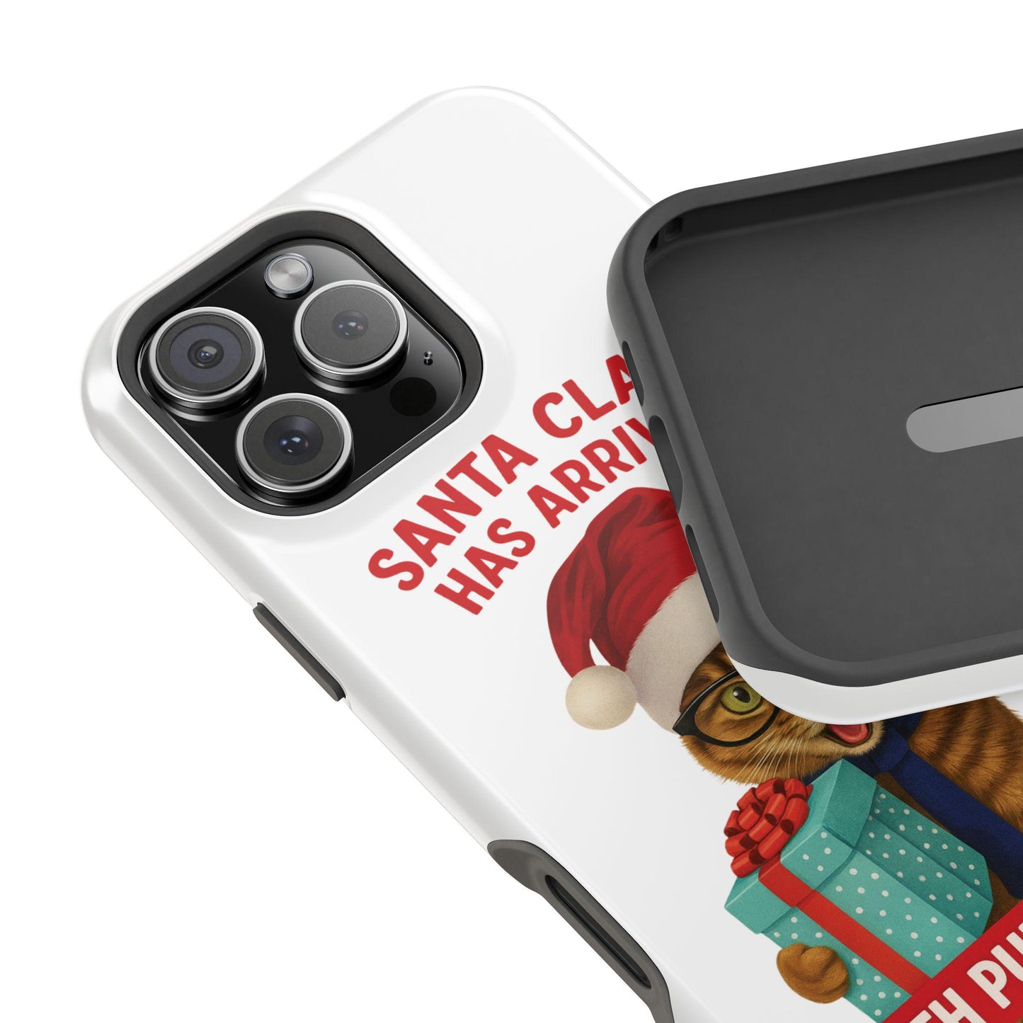 Santa Claws Funny Xmas Cat Gift, Cute Early Holiday Cat with Glasses and Present, Gift for Cat Lovers, Pet Owners and Christmas Humor Fans