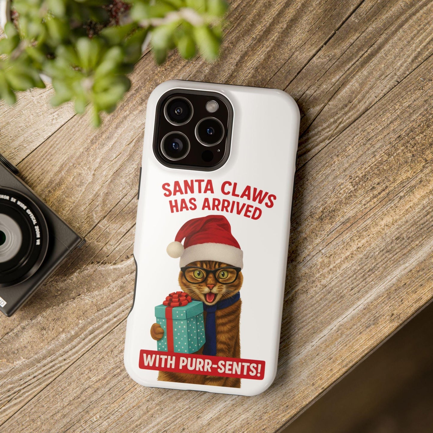 Santa Claws Funny Xmas Cat Gift, Cute Early Holiday Cat with Glasses and Present, Gift for Cat Lovers, Pet Owners and Christmas Humor Fans