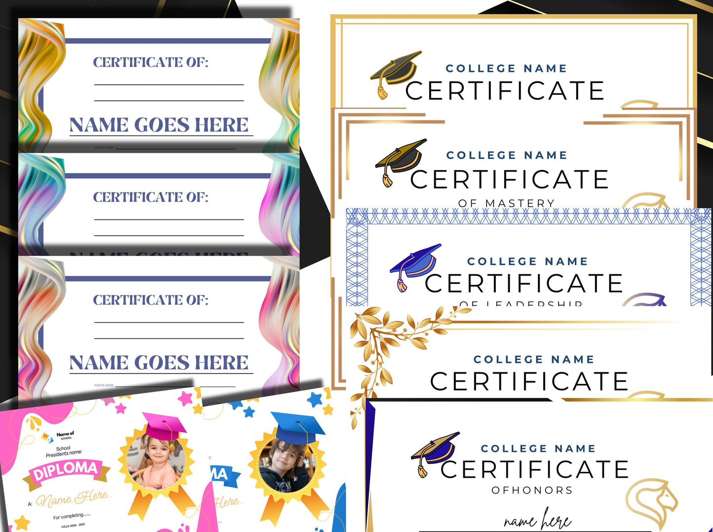 Editable Certificate Templates Bundle: Graduation, Award, Diploma (Canva Digital Download)