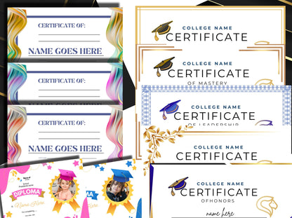 Editable Certificate Templates Bundle: Graduation, Award, Diploma (Canva Digital Download)