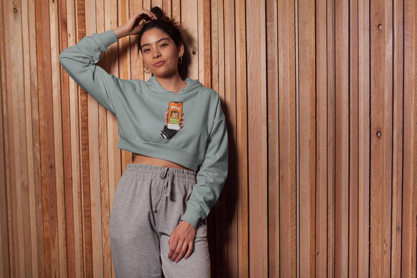 Glow-in-the-Dark Peek-a-Boo Cat Cropped Hoodie: Spooky Halloween Sweatshirt