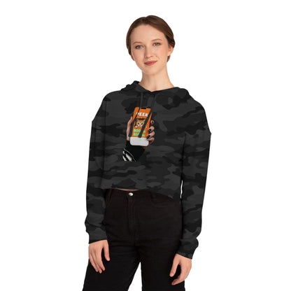 Glow-in-the-Dark Peek-a-Boo Cat Cropped Hoodie: Spooky Halloween Sweatshirt