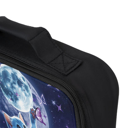 Whimsical Personalized Cat Lunch Tote: Moon & Butterfly Design for Kids