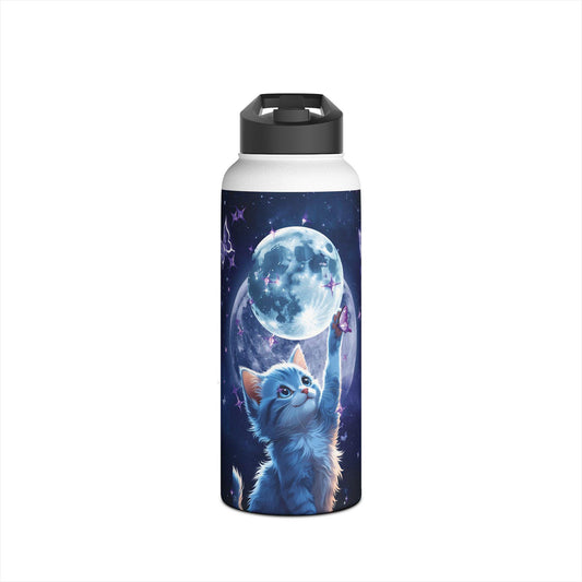 Personalized Cosmic Cat Water Bottle: Insulated Stainless Steel Kids Bottle