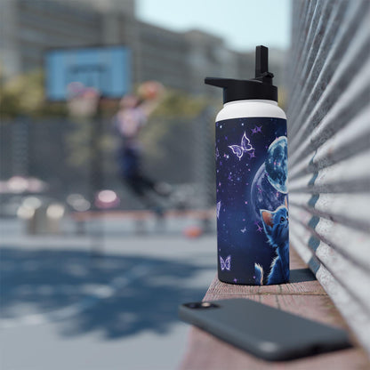Personalized Cosmic Cat Water Bottle: Insulated Stainless Steel Kids Bottle