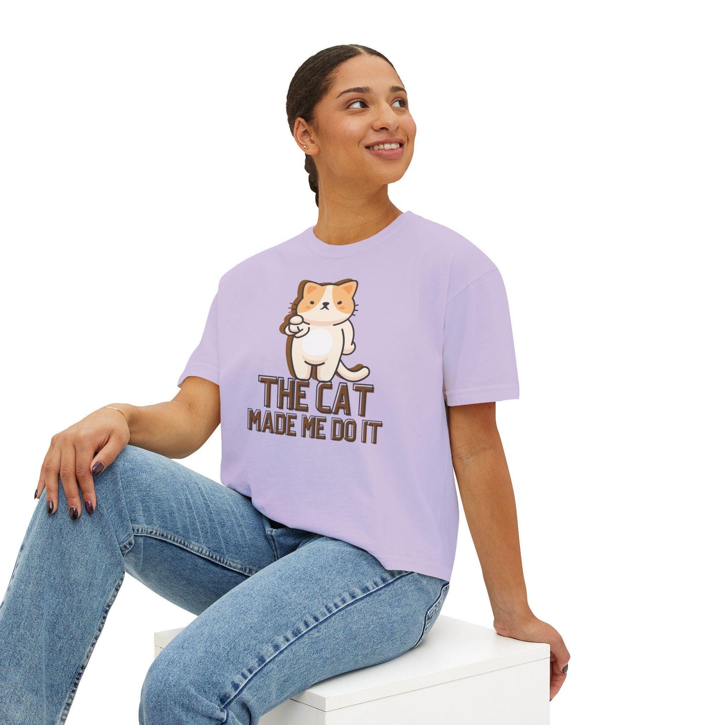 Quirky Cat Lover Boxy Tee: Pigment-Dyed Comfort Shirt