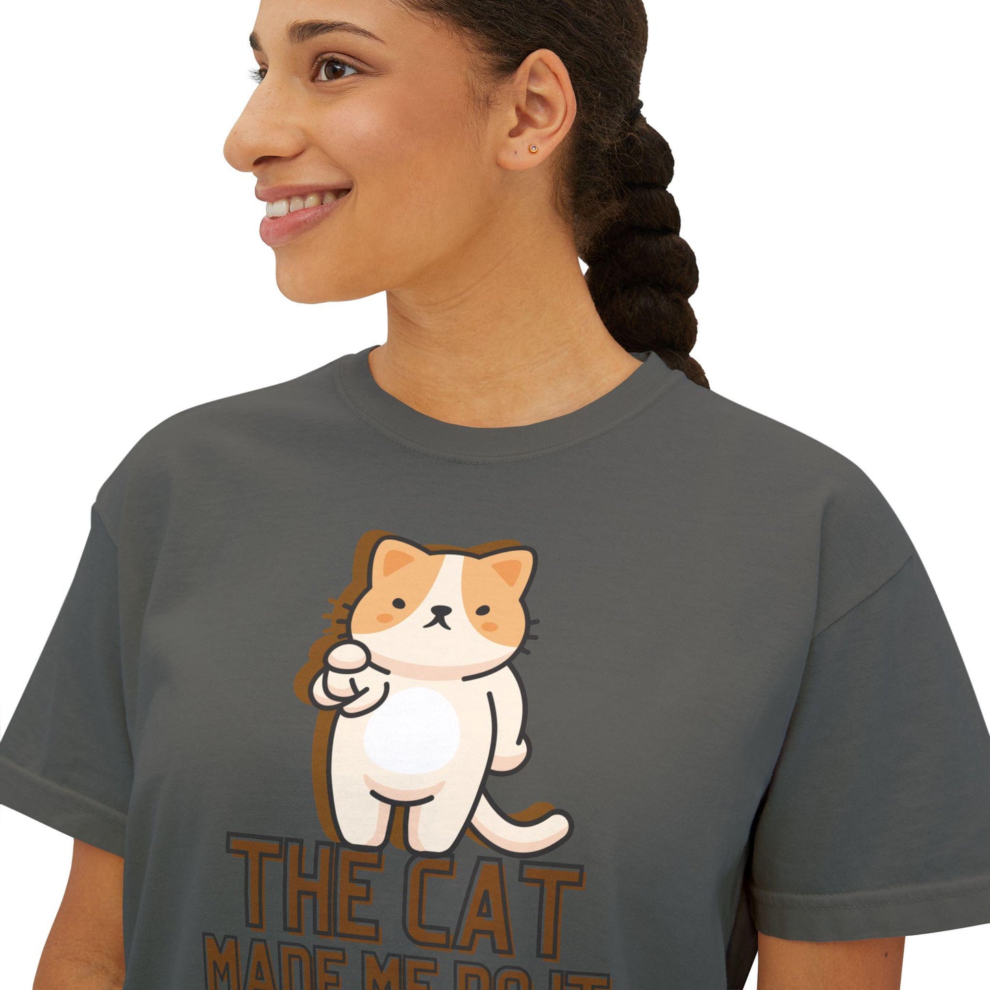 Quirky Cat Lover Boxy Tee: Pigment-Dyed Comfort Shirt