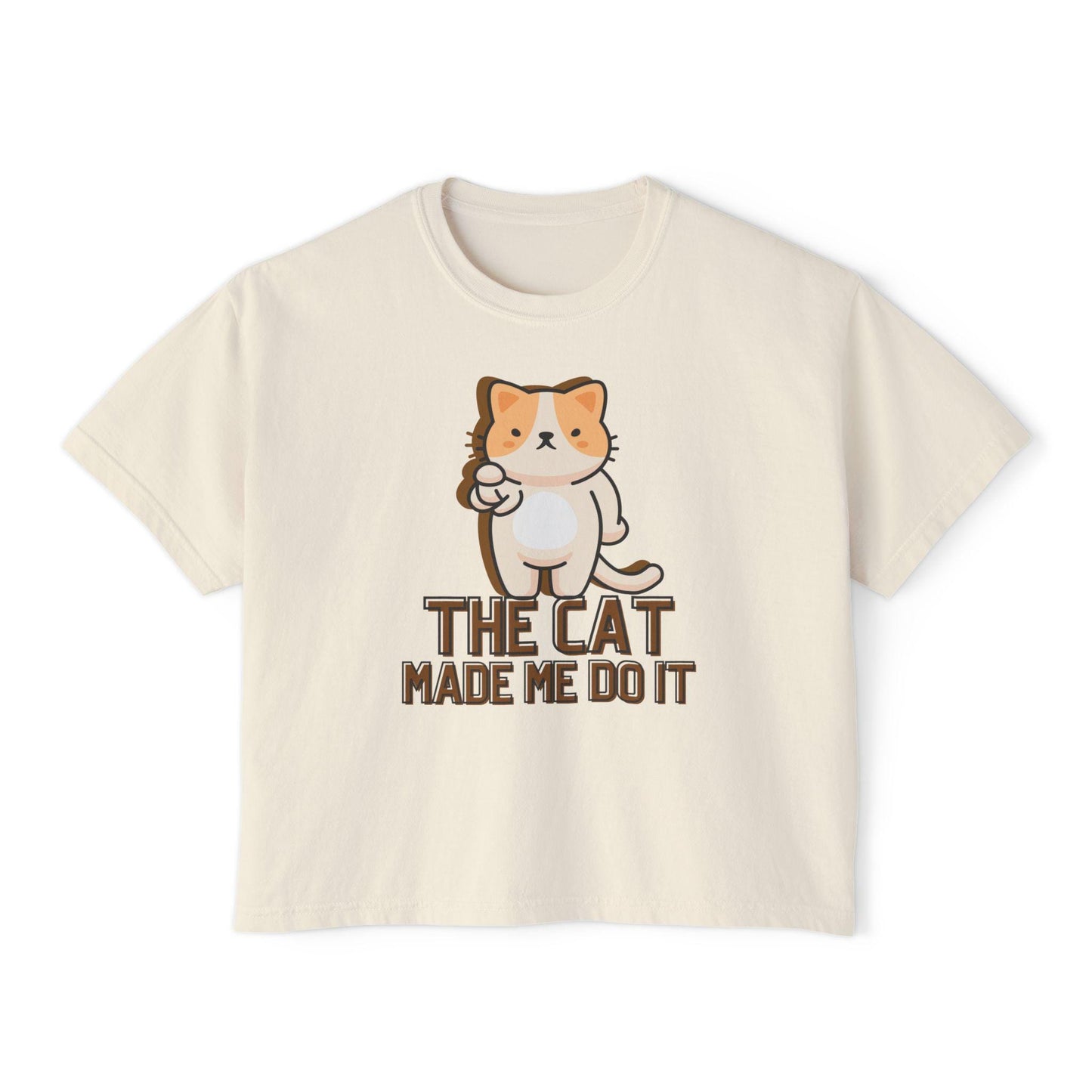 Quirky Cat Lover Boxy Tee: Pigment-Dyed Comfort Shirt
