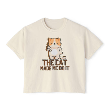 Quirky Cat Lover Boxy Tee: Pigment-Dyed Comfort Shirt