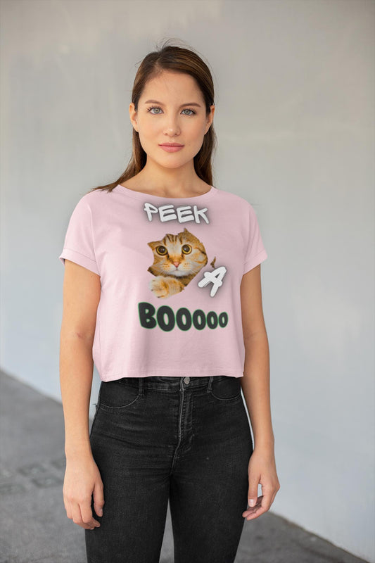 Spooky Cat Crop Tee: Halloween Women's Top, Gift for Cat Lovers