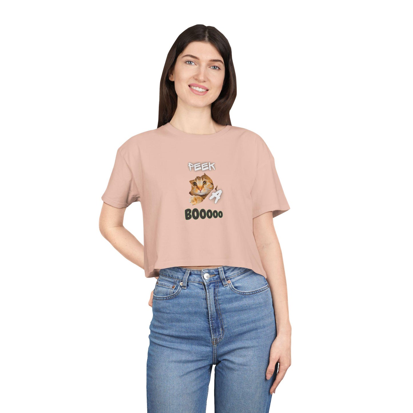 Spooky Cat Crop Tee: Halloween Women's Top, Gift for Cat Lovers