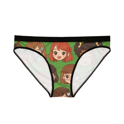 Kawaii Anime Girl Panties: Cute Green Cartoon Underwear for Women | Comfy Front & Back Design
