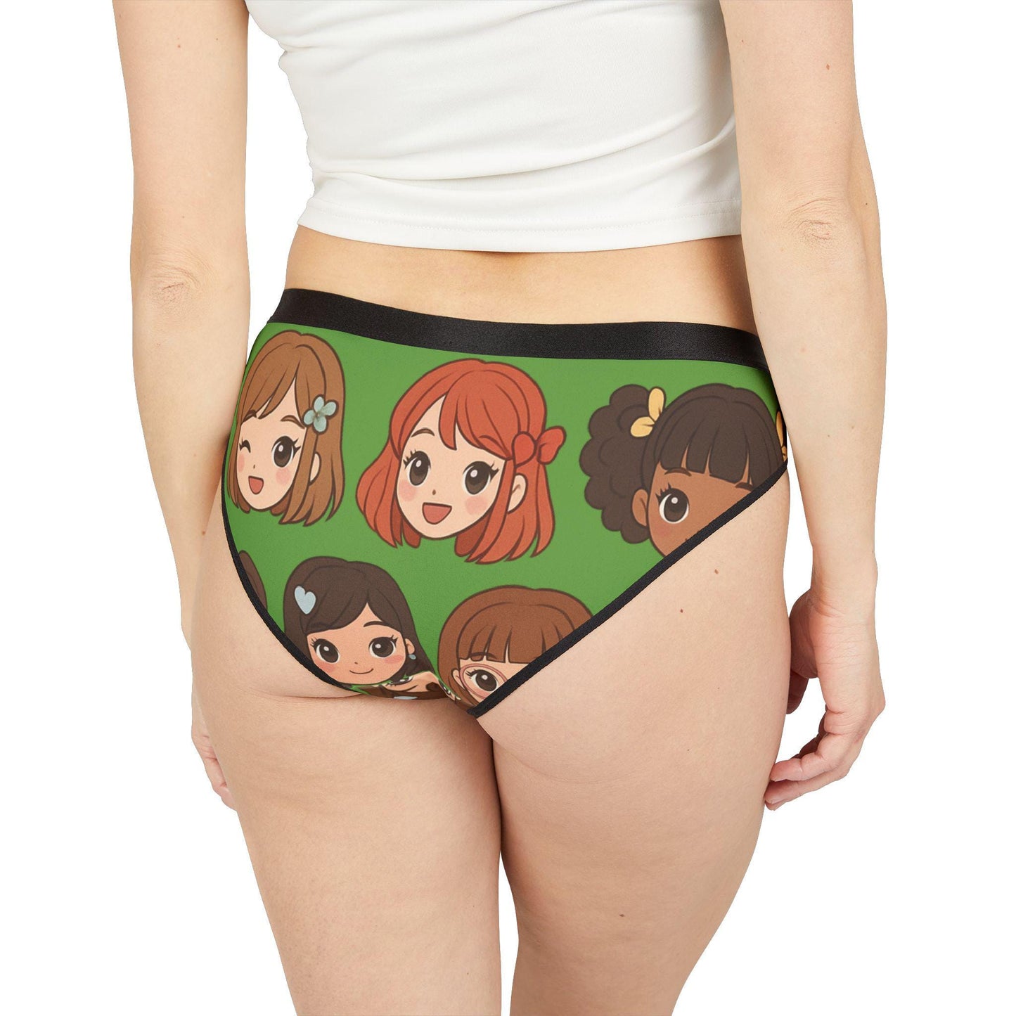 Kawaii Anime Girl Panties: Cute Green Cartoon Underwear for Women | Comfy Front & Back Design