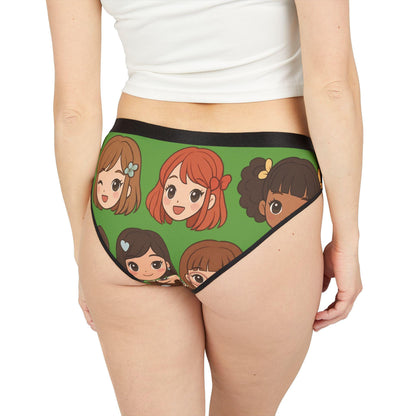 Kawaii Anime Girl Panties: Cute Green Cartoon Underwear for Women | Comfy Front & Back Design