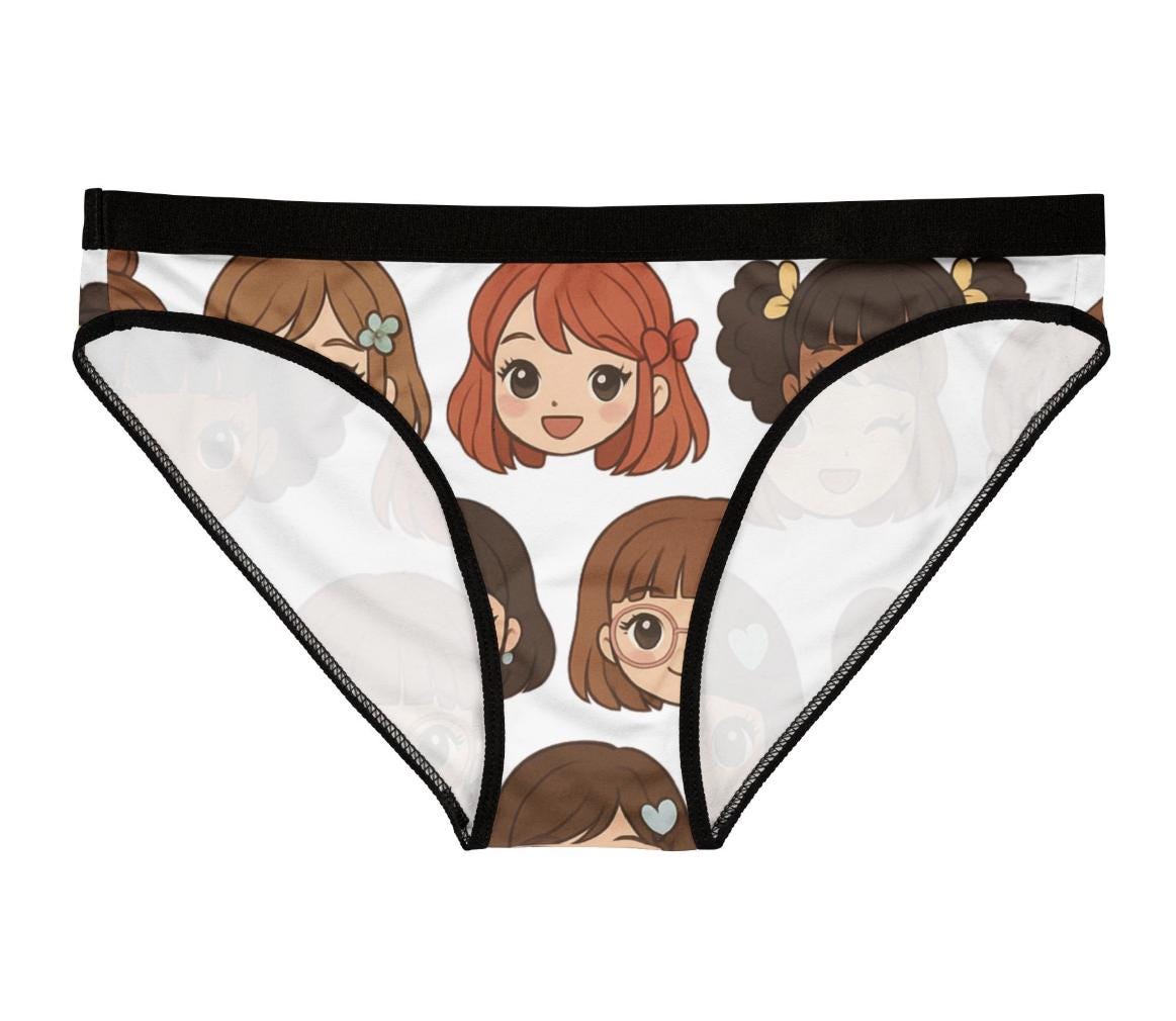 Kawaii Anime Girl Panties: Cute Green Cartoon Underwear for Women | Comfy Front & Back Design