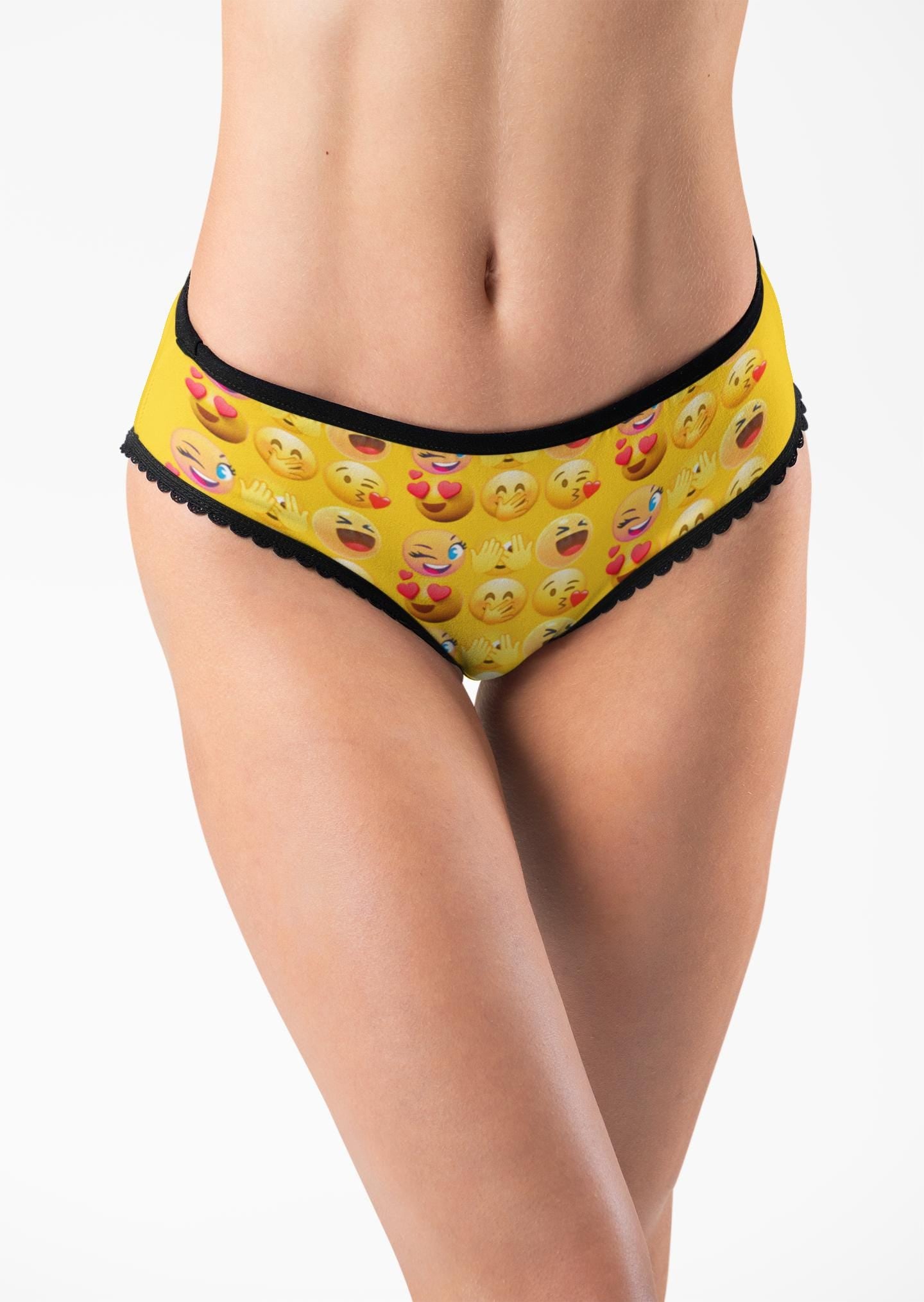 EMOJI Novelty Women's Panties, Fun Quirky, Yellow Seamless Thong, Underwear, Emoji fans. New Variation- 4 Different Colors to Choose From!!